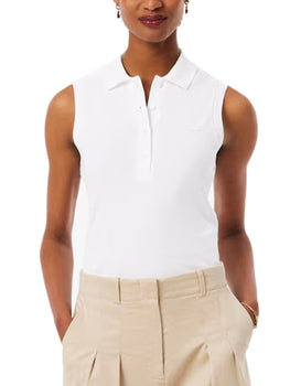 Polo Donna Lacoste - Stretch Cotton Piqué Sleeveless Polo - Bianco