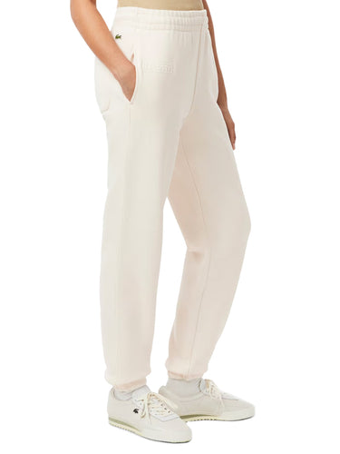 Pantaloni Donna Lacoste - Pantaloni In Tessuto Felpato Con Logo Groffato - Avorio