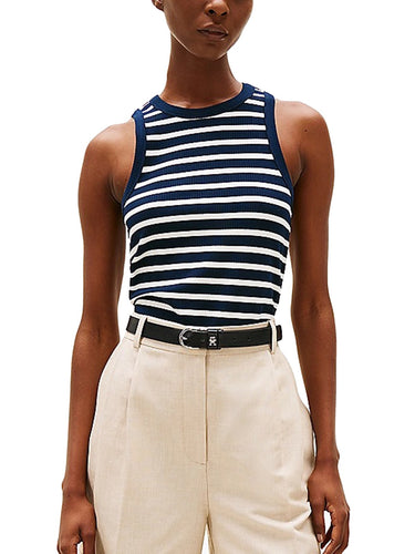 Canotte e top Donna Tommy Hilfiger - Canotta Slim A Coste - Blu