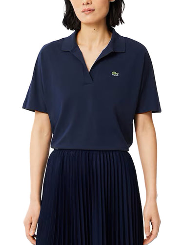Polo Donna Lacoste - Polo Fluida Relaxed Fit In Pique' - Blu