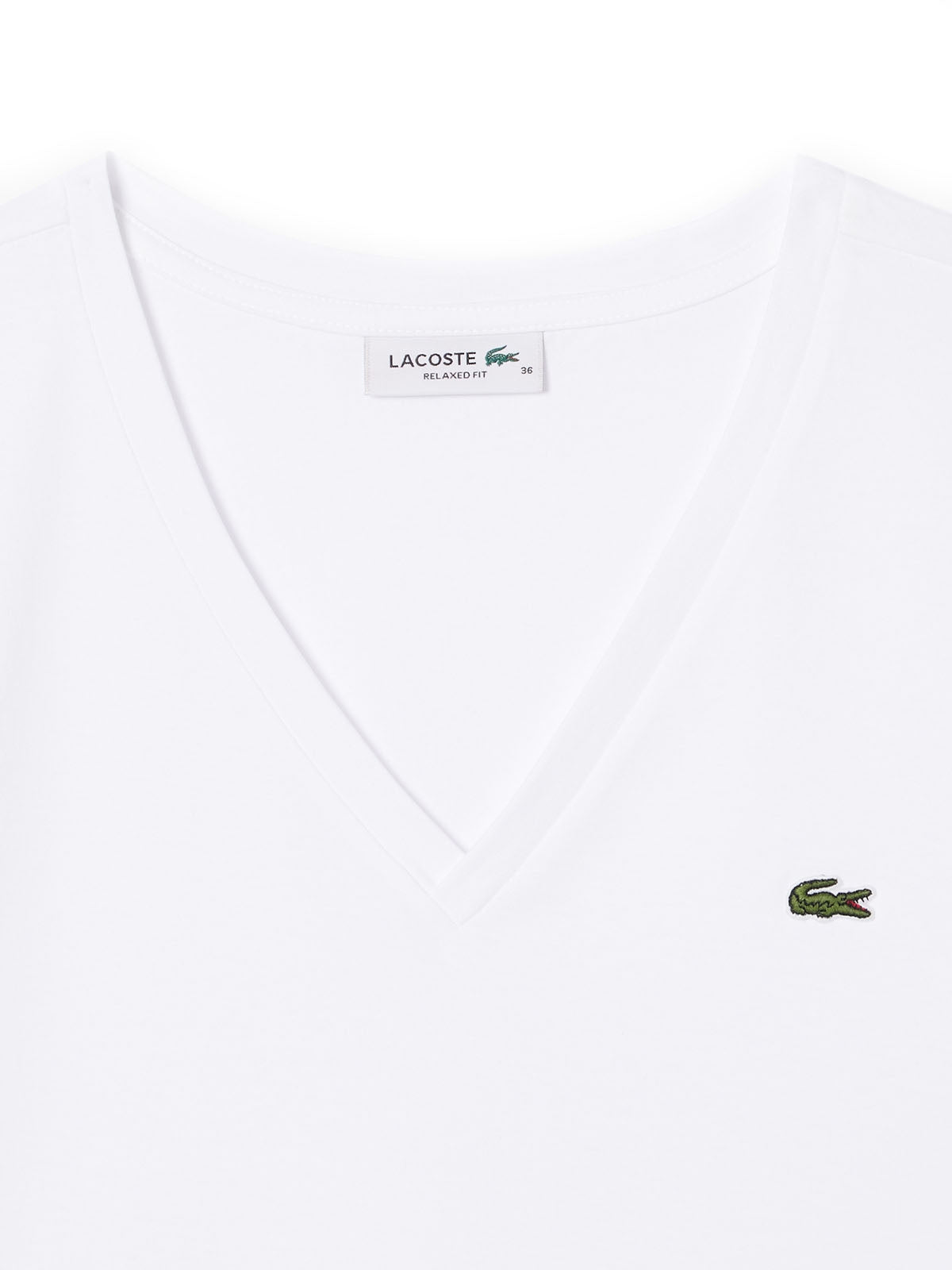 T-shirt Donna Lacoste - T-Shirt Relaxed Fit Con Scollo A V In Jersey - Bianco