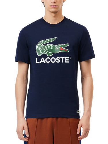 T-shirt Uomo Lacoste - T-Shirt In Cotone Con Stampa Del Brand - Blu