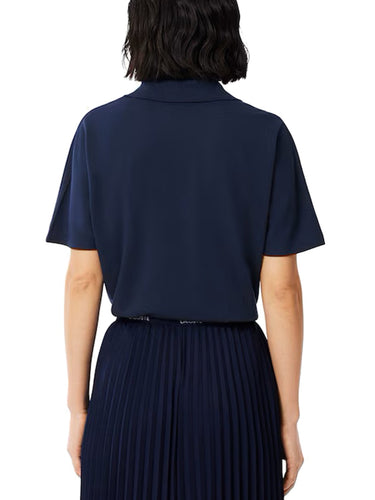 Polo Donna Lacoste - Polo Fluida Relaxed Fit In Pique' - Blu