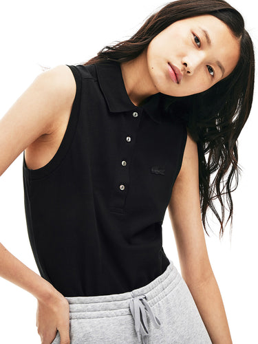 Polo Donna Lacoste - Stretch Cotton Piqué Sleeveless Polo - Nero