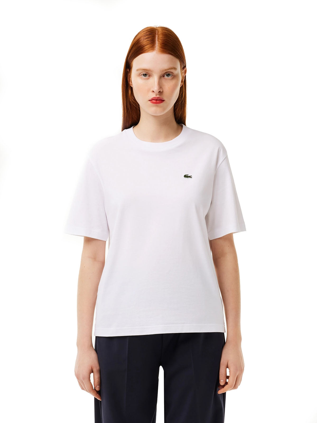 T-shirt Donna Lacoste - T-Shirt Relaxed Fit In Jersey Di Cotone Pima - Bianco