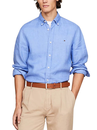 Camicie casual Uomo Tommy Hilfiger - Camicia In Lino Pigment Dyed Regular Fit - Blu