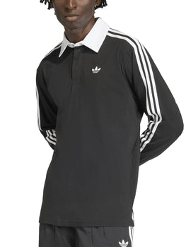 Felpe senza cappuccio Uomo Adidas - Polo 3 Stripes Rugby Long Sleeve - Nero