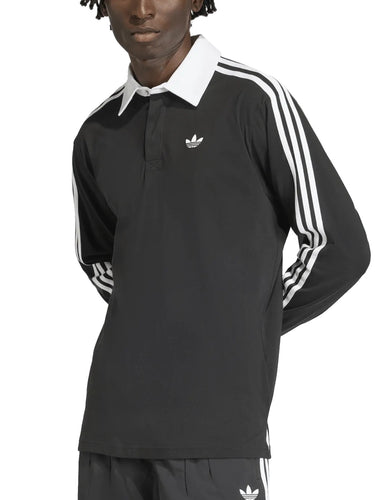 Felpe senza cappuccio Uomo Adidas - Polo 3 Stripes Rugby Long Sleeve - Nero