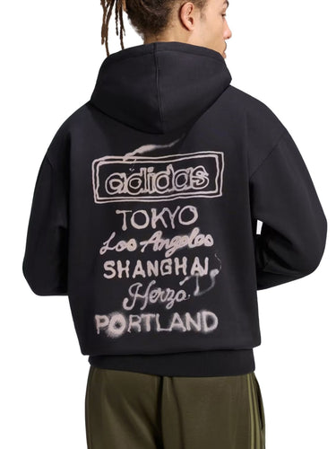 Felpe con cappuccio Uomo Adidas - Felpa Powder Tongue Hoodie - Nero