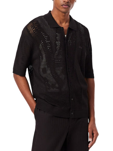 Maglie Uomo Lacoste - Camicia In Maglia Con Coccodrillo - Nero