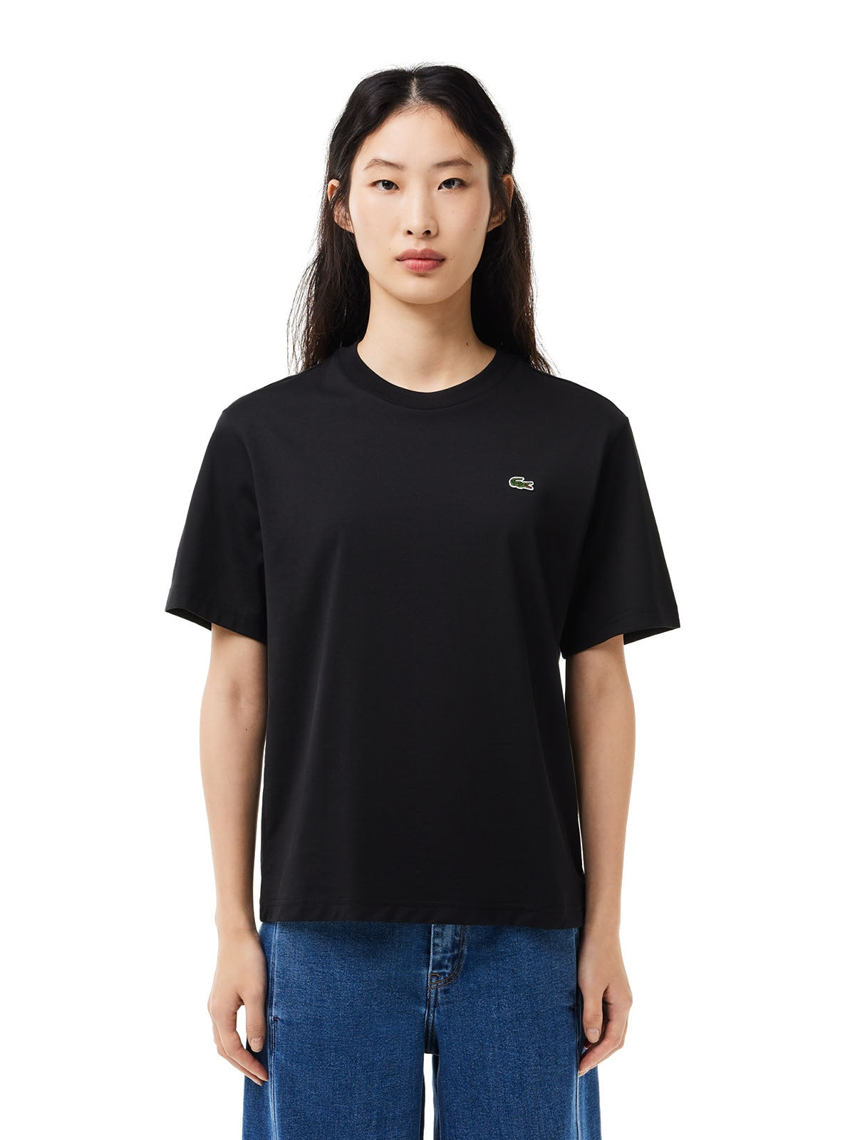 T-shirt Donna Lacoste - T-Shirt Relaxed Fit In Jersey Di Cotone Pima - Nero