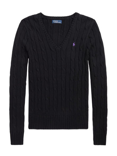 Maglioni Donna Ralph Lauren - Maglia In Cotone A Trecce Con Scollo A V - Nero