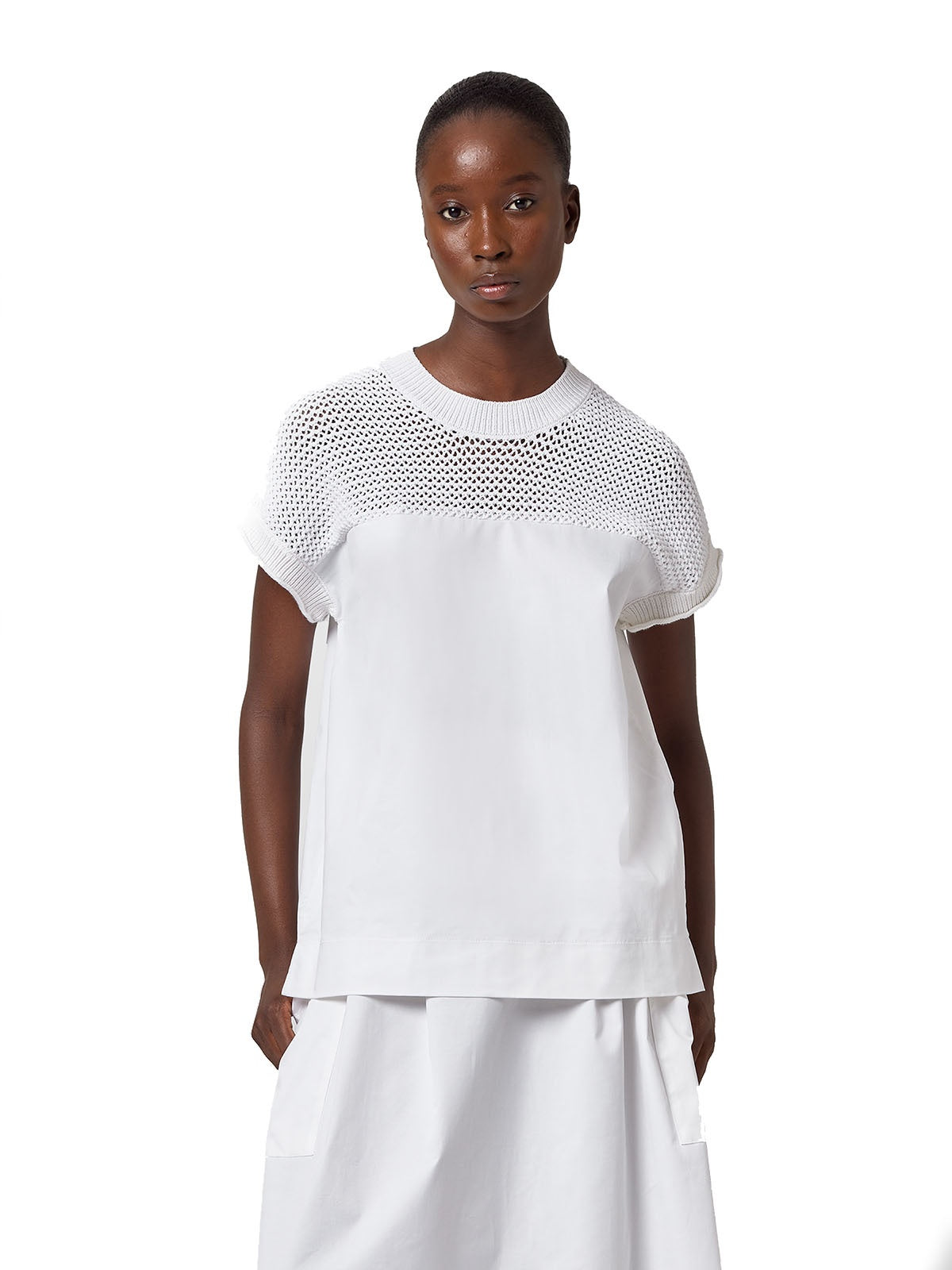 Bluse e camicie Donna Alpha Studio - Girocollo Knit & Woven - Bianco