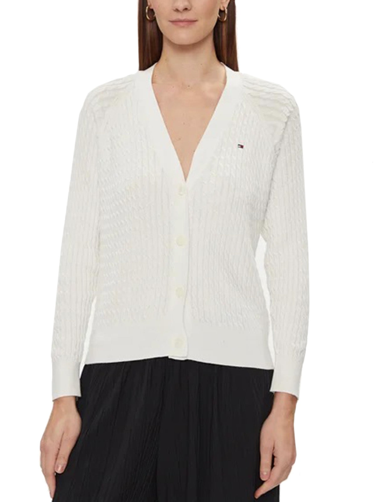 Cardigan Donna Tommy Hilfiger - Cardigan Relaxed Fit In Maglia Intrecciata - Avorio