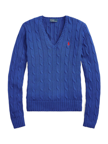 Maglioni Donna Ralph Lauren - Maglia In Cotone A Trecce Con Scollo A V - Blu