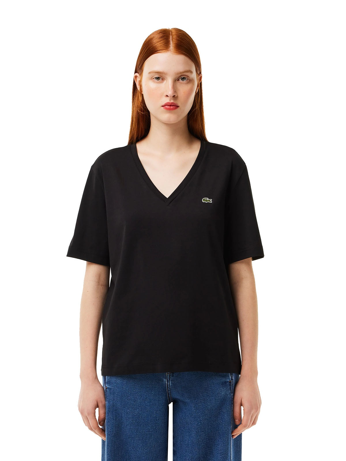 T-shirt Donna Lacoste - T-Shirt Relaxed Fit Con Scollo A V In Jersey - Nero