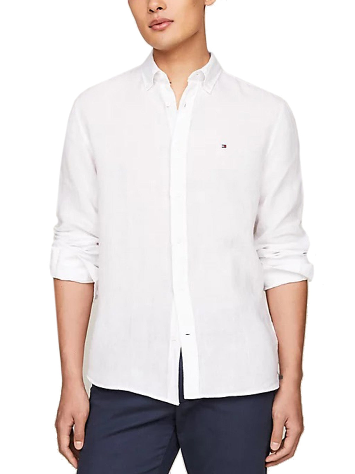 Camicie casual Uomo Tommy Hilfiger - Camicia In Lino Pigment Dyed Regular Fit - Bianco
