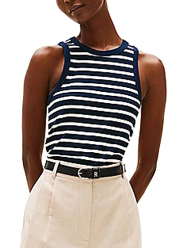 Canotte e top Donna Tommy Hilfiger - Canotta Slim A Coste - Blu