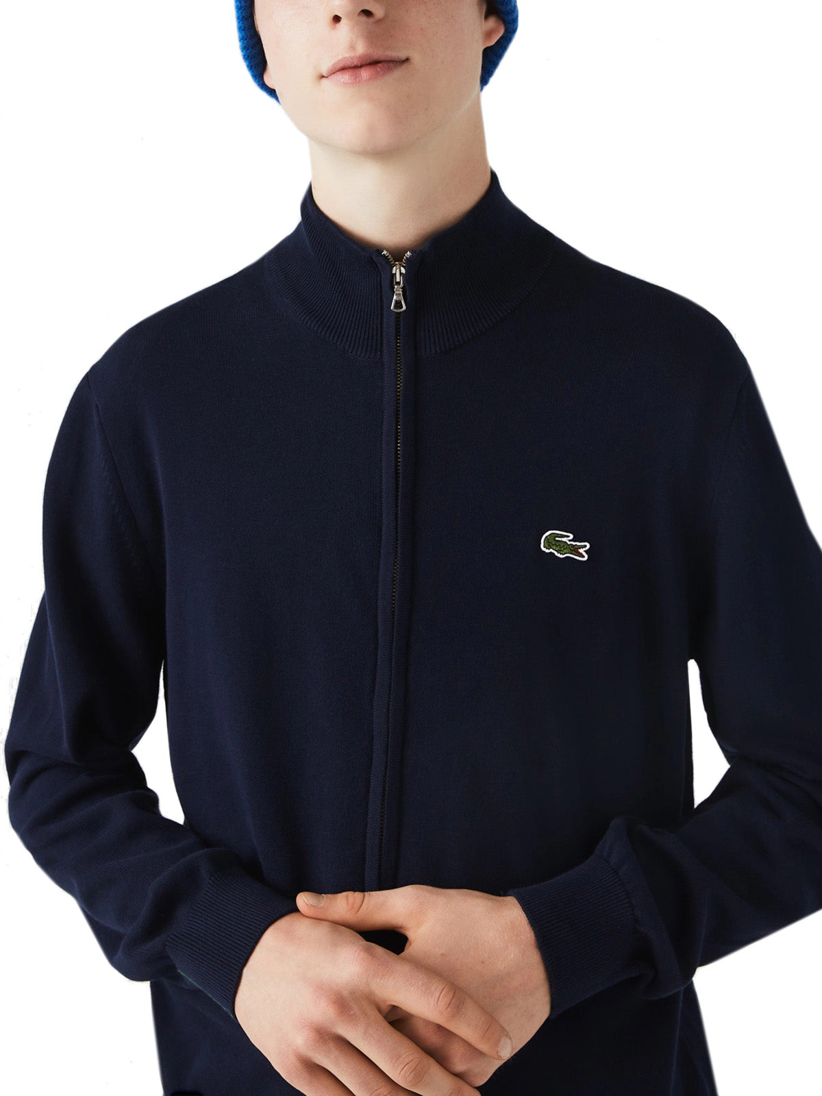 Cardigan Uomo Lacoste - Pullover Con Zip E Collo Alto In Cotone Organico - Blu