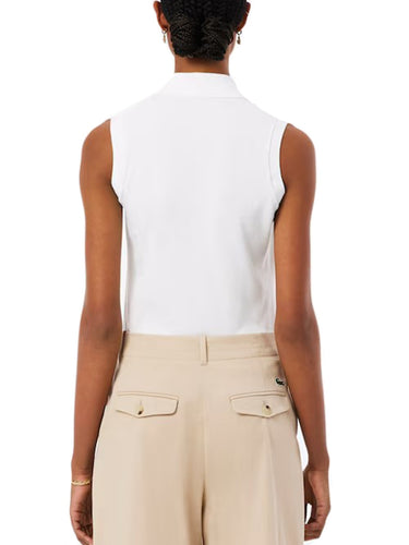 Polo Donna Lacoste - Stretch Cotton Piqué Sleeveless Polo - Bianco