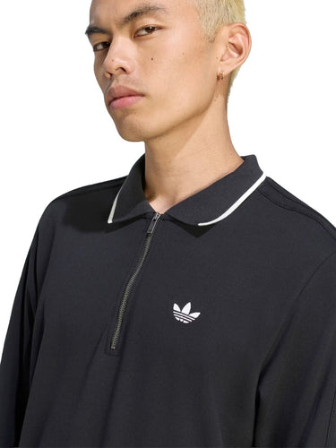 Polo Uomo Adidas - 3 Stripes Engineered Rib Long Sleeve Polo - Nero