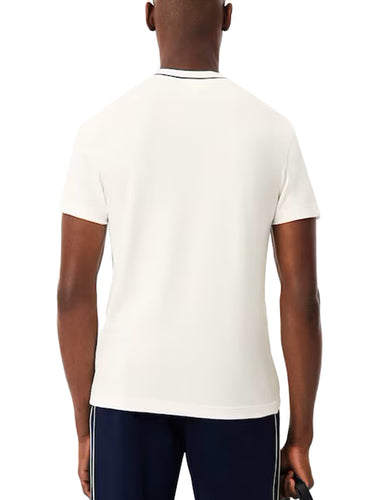 T-shirt Uomo Lacoste - T-Shirt In Piqué Elasticizzato E Colletto A Righe - Bianco