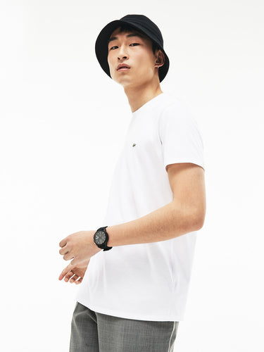 T-shirt Uomo Lacoste - T-Shirt A Girocollo In Jersey Di Cotone Pima - Bianco