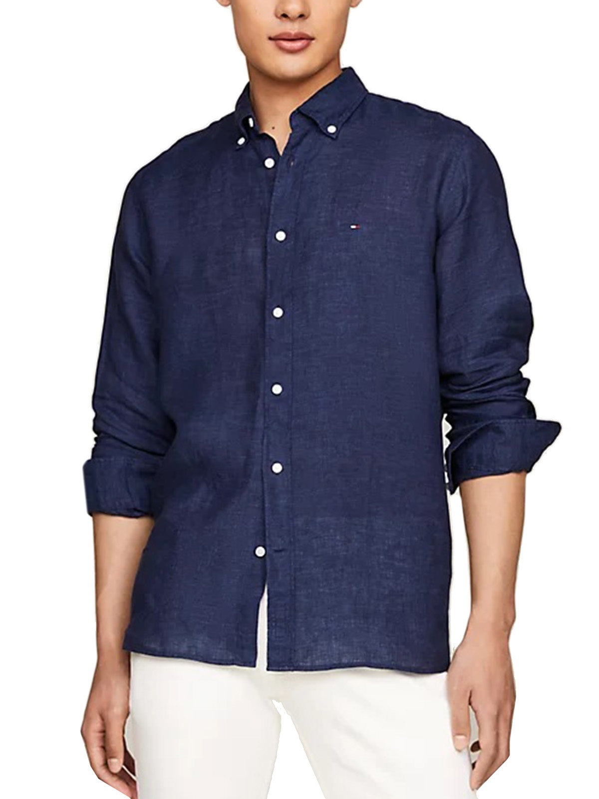Camicie casual Uomo Tommy Hilfiger - Camicia In Lino Pigment Dyed Regular Fit - Blu