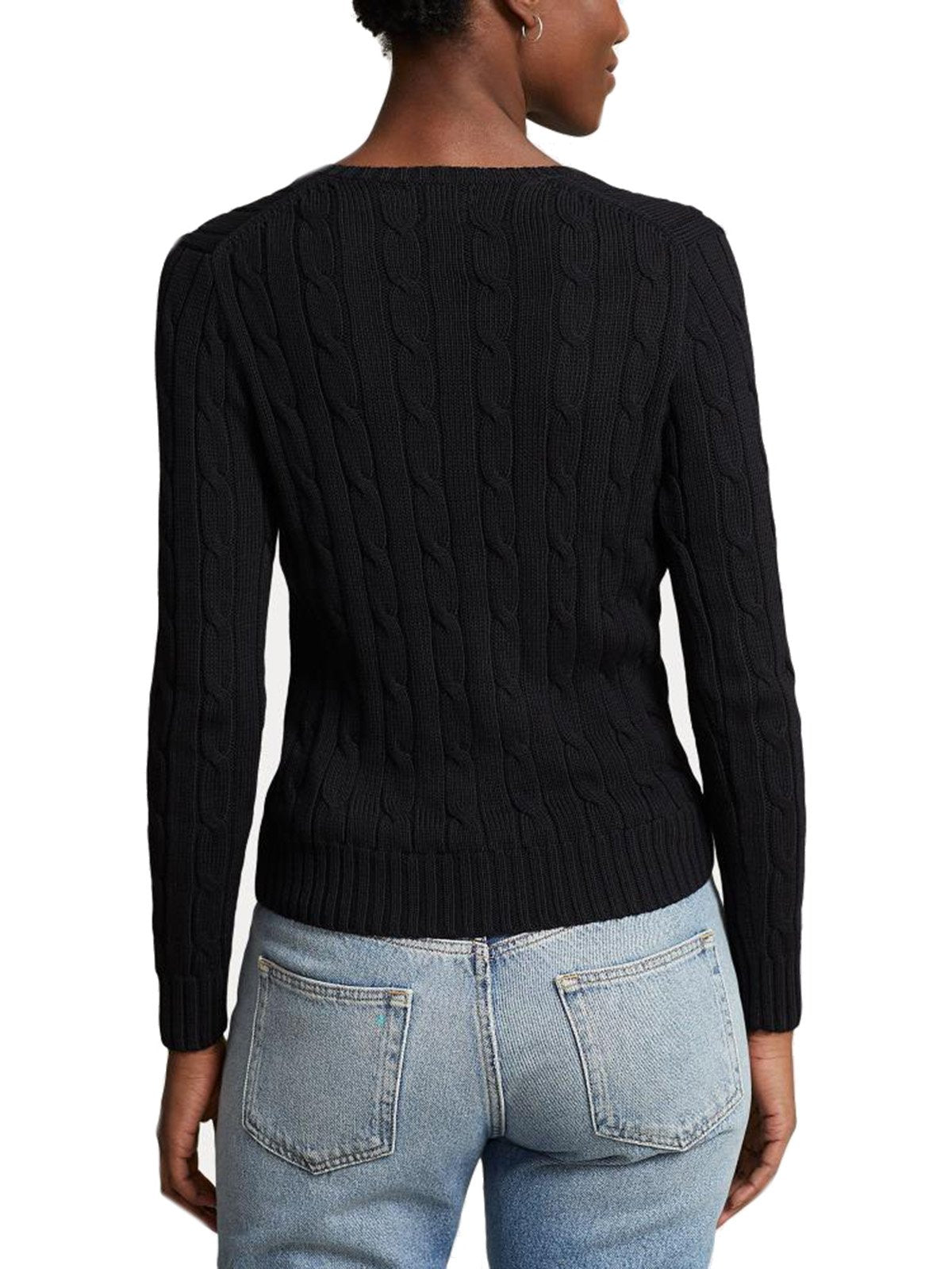 Maglioni Donna Ralph Lauren - Kimberly Cable-Knit V-Neck Cotton Sweater - Nero