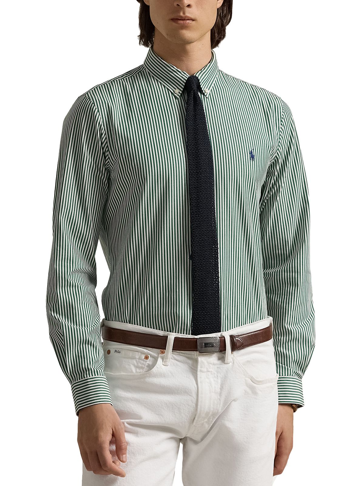 Camicie casual Uomo Ralph Lauren - Camicia In Popeline Stretch A Righe Slim-Fit - Verde