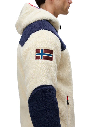 Giacche Uomo Napapijri - Giacca Felpa In Pile Con Cappuccio E Zip Yupik - Avorio