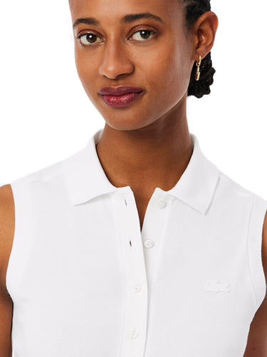 Polo Donna Lacoste - Stretch Cotton Piqué Sleeveless Polo - Bianco