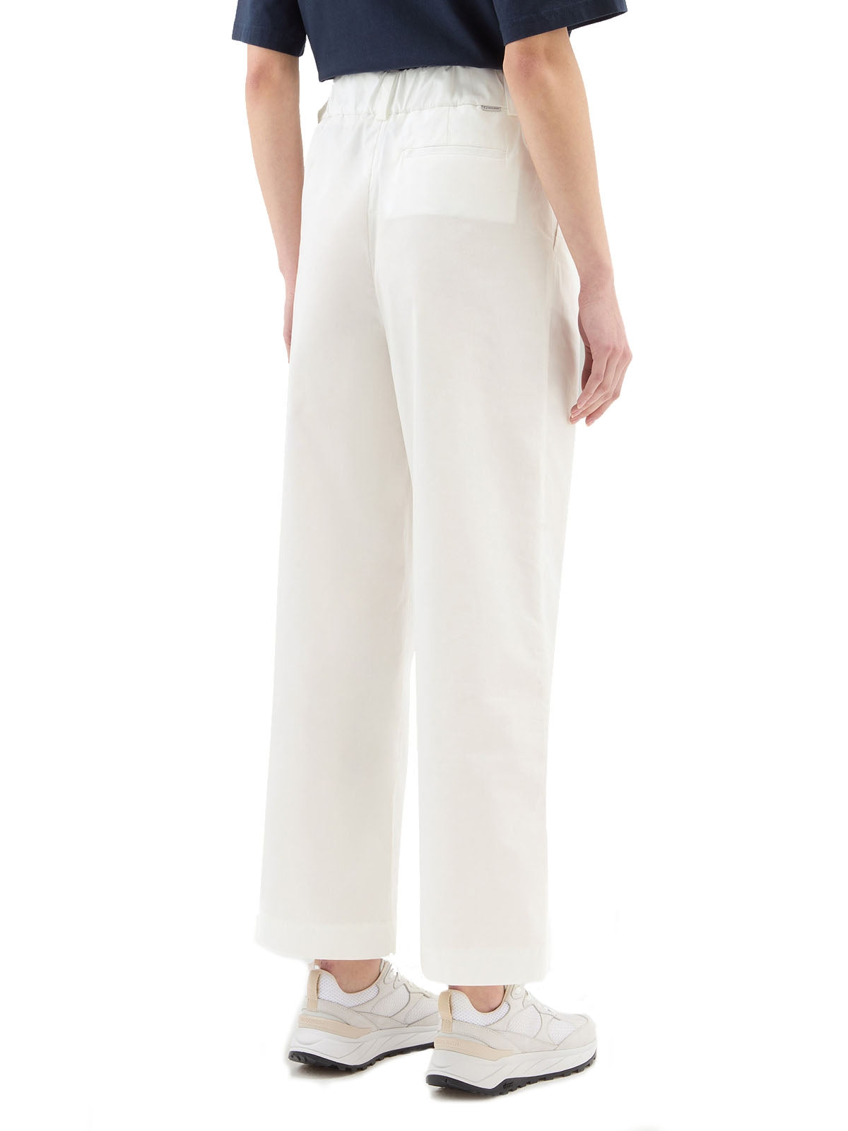 Pantaloni Donna Woolrich - Pantaloni In Popeline Di Puro Cotone - Bianco