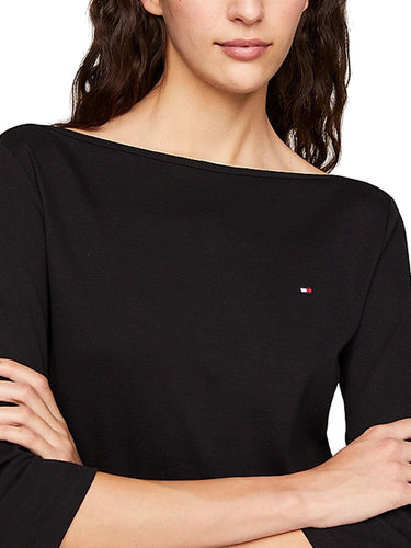 T-shirt Donna Tommy Hilfiger - T-Shirt Slim Fit Con Maniche A Tre Quarti - Nero