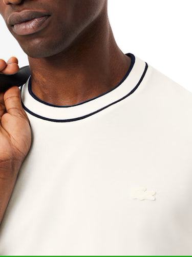 T-shirt Uomo Lacoste - T-Shirt In Piqué Elasticizzato E Colletto A Righe - Bianco