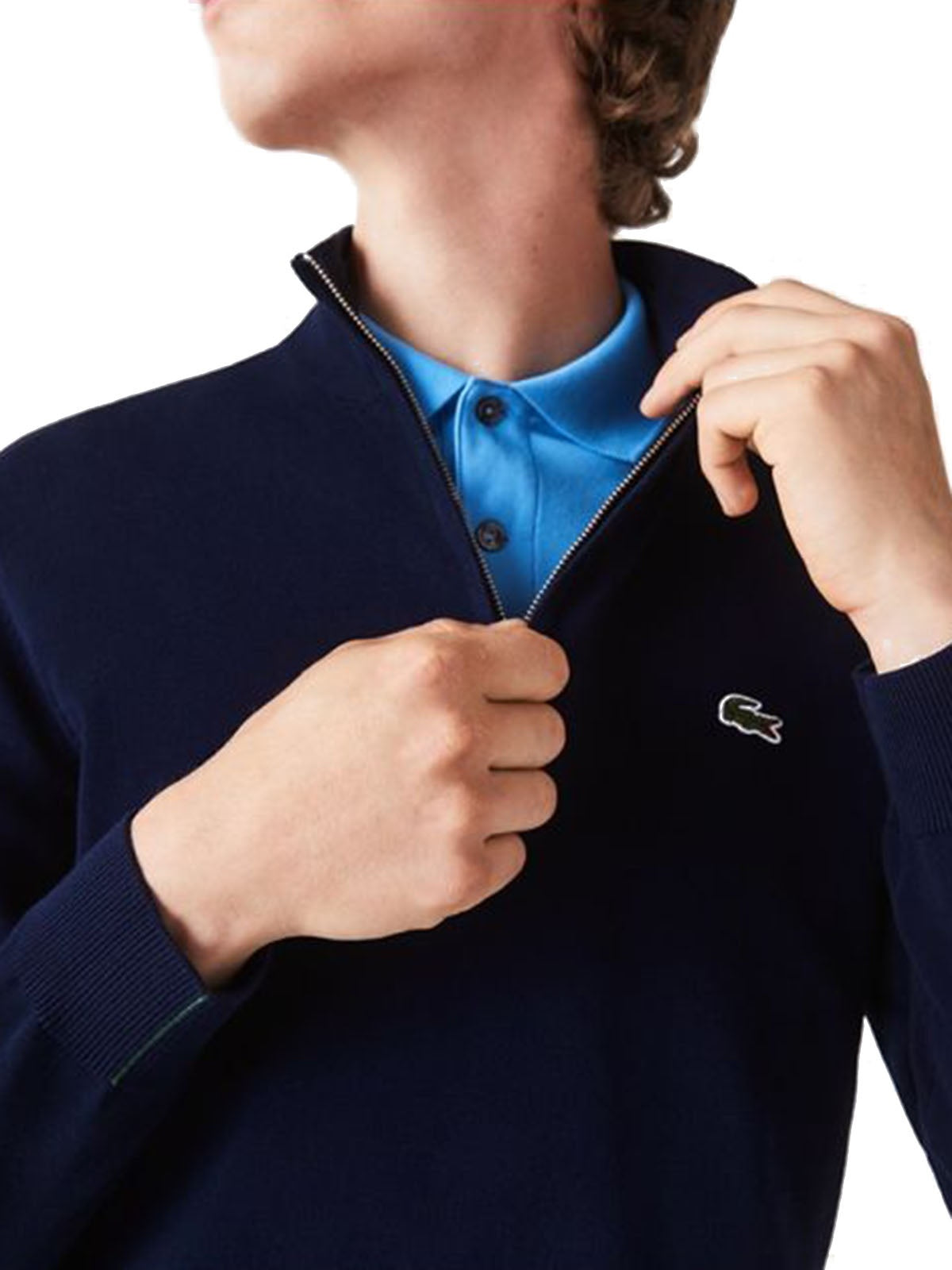 Maglioni Uomo Lacoste - Pullover Da Uomo In Cotone Organico Con Cerniera - Blu
