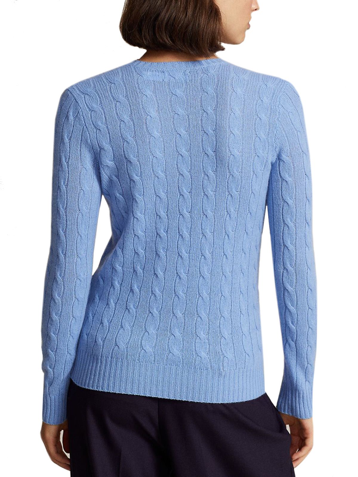 Maglioni Donna Ralph Lauren - Julianna Cable-Knit V-Neck Wool Cashmere Sweater - Blu