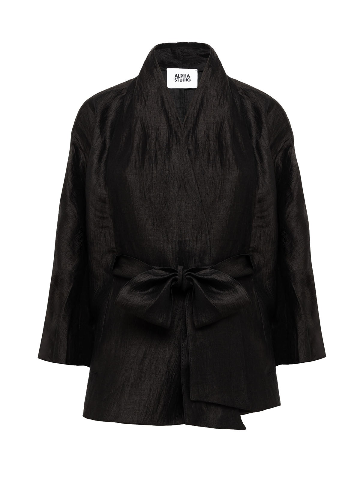 Cardigan Donna Alpha Studio - Kimono In Lino Bright And Wave - Nero