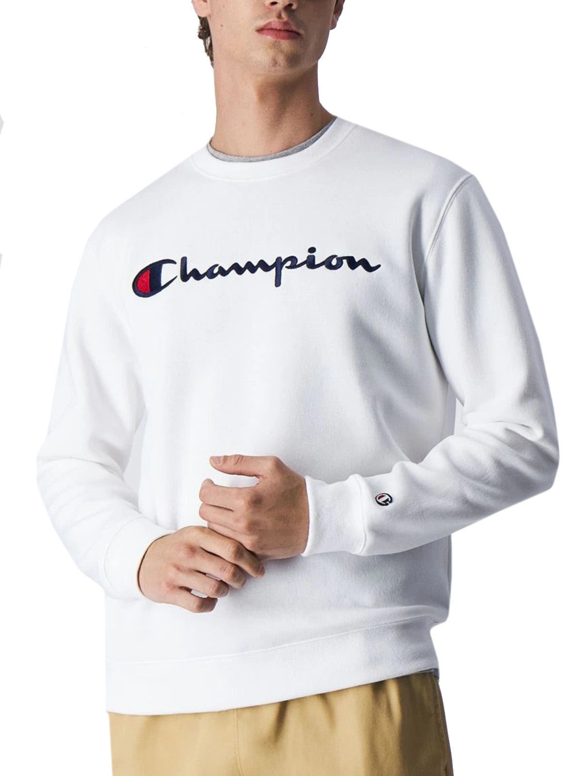 Felpe senza cappuccio Uomo Champion - Felpa Con Logo Champion Ricamato - Bianco