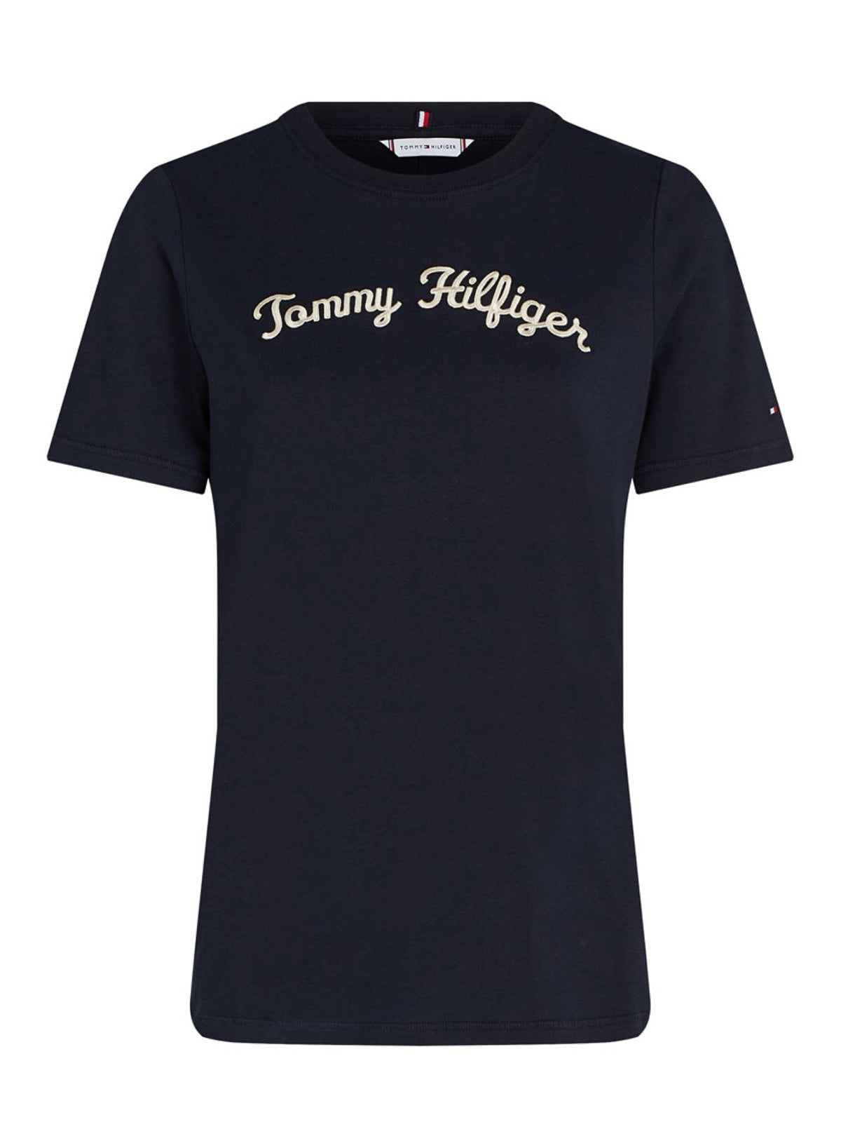 T-shirt Donna Tommy Hilfiger - T-Shirt Con Logo In Corsivo Ricamato - Blu