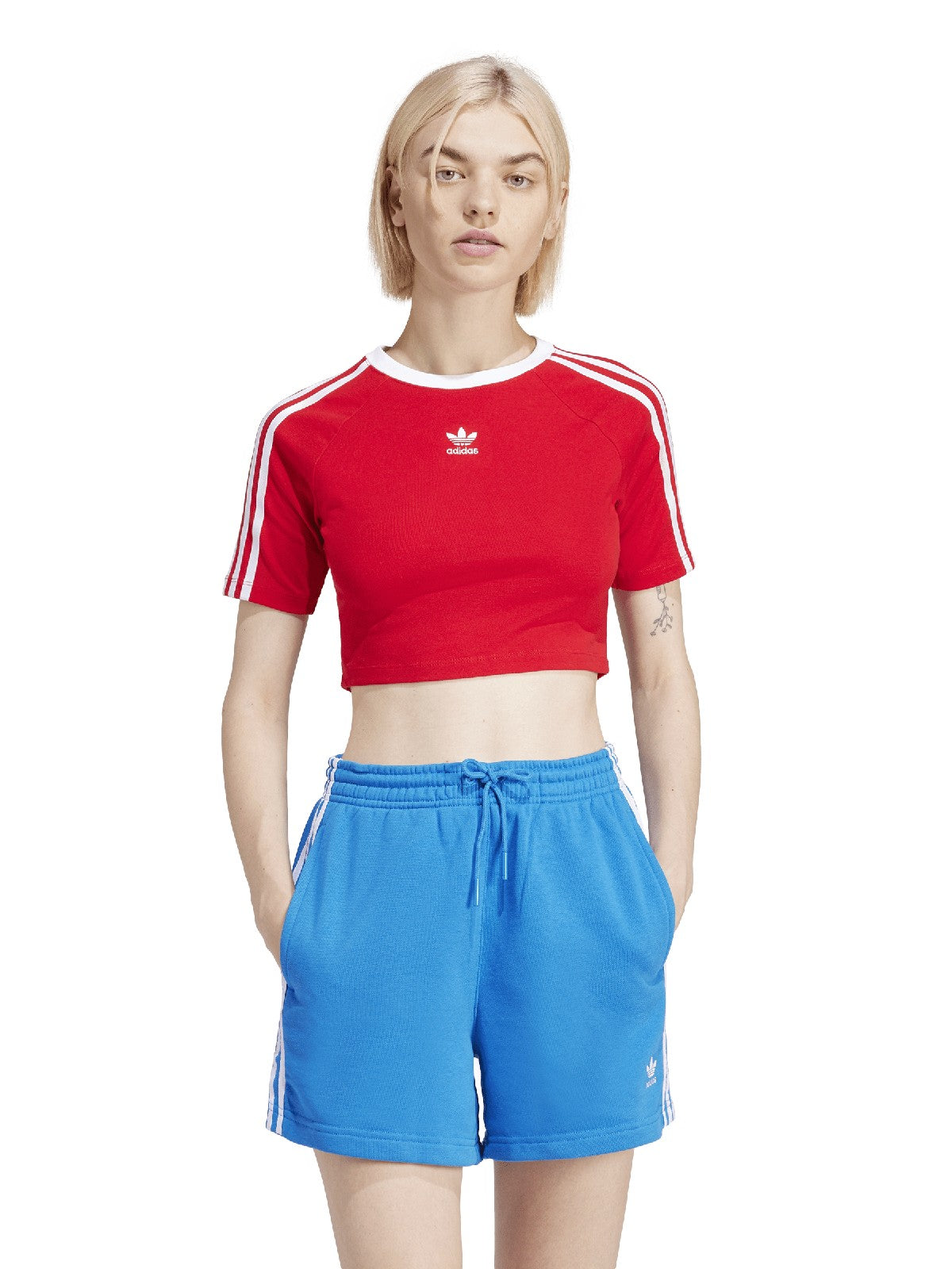 T-shirt Donna Adidas - T-Shirt 3-Stripes Baby Tee - Rosso