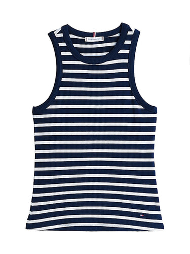 Canotte e top Donna Tommy Hilfiger - Canotta Slim A Coste - Blu