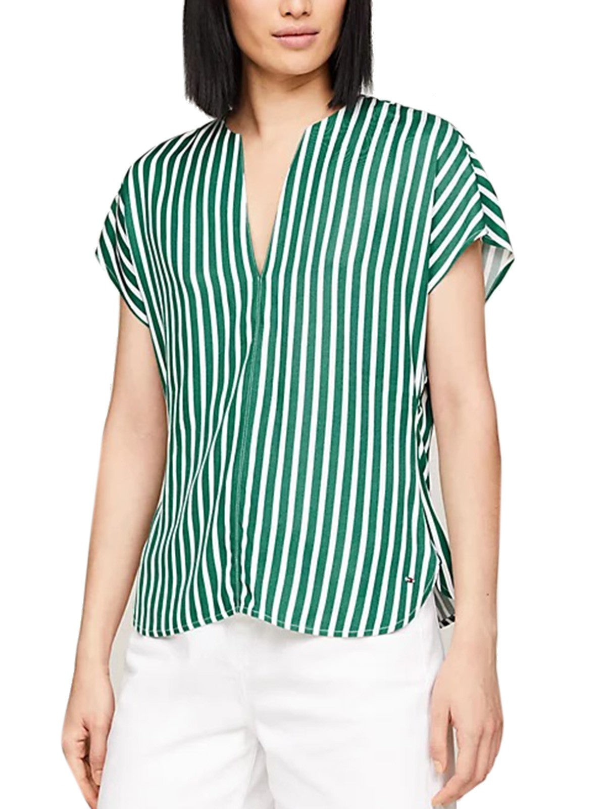 Bluse e camicie Donna Tommy Hilfiger - Blusa A Righe Con Maniche Corte - Verde