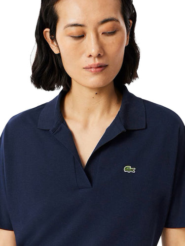Polo Donna Lacoste - Polo Fluida Relaxed Fit In Pique' - Blu