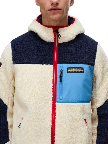 Giacche Uomo Napapijri - Giacca Felpa In Pile Con Cappuccio E Zip Yupik - Avorio