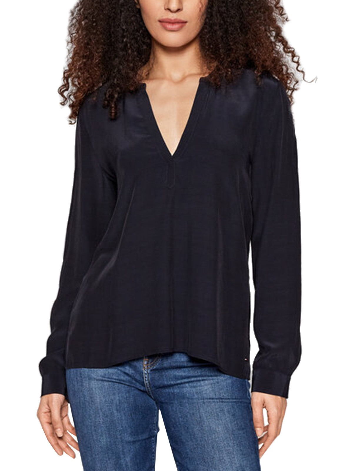 Bluse e camicie Donna Tommy Hilfiger - Viscose Solid V-Neck Blouse Ls - Blu