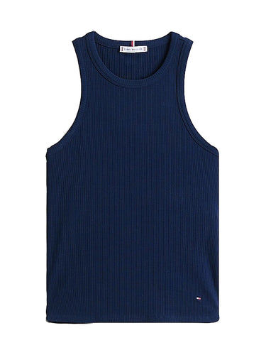 Canotte e top Donna Tommy Hilfiger - Canotta Slim A Coste - Blu