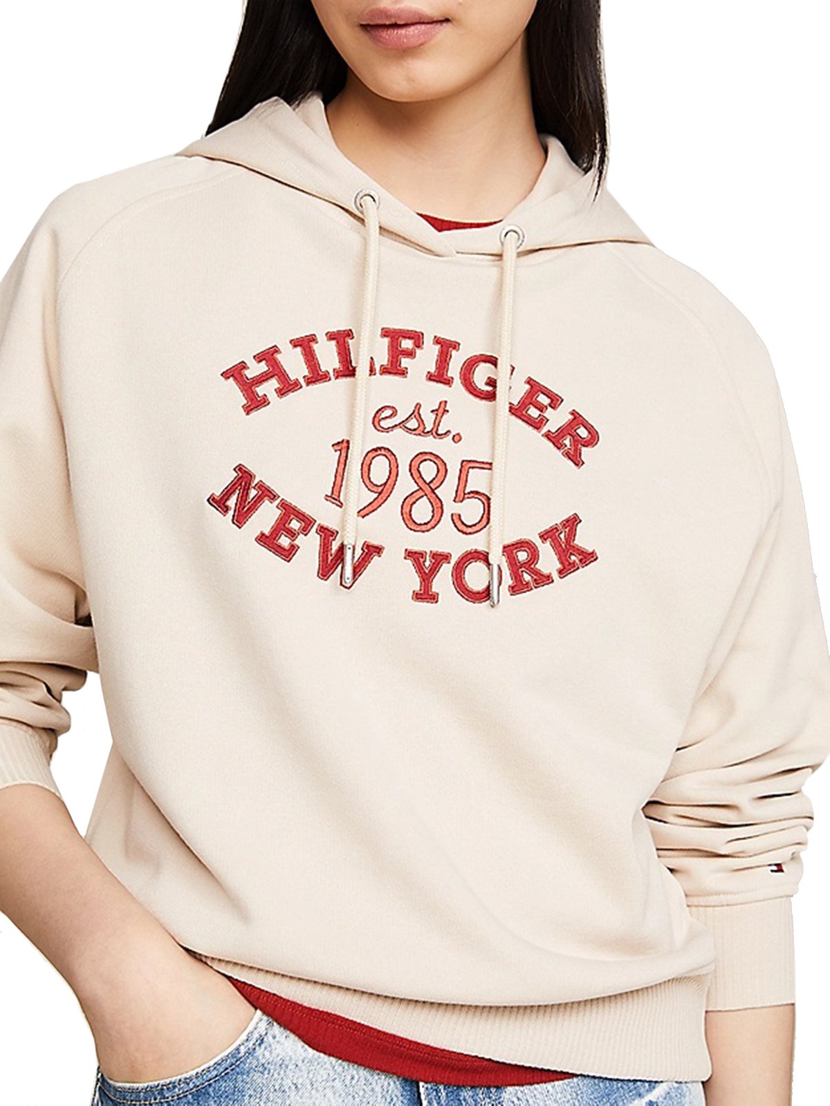 Felpe con cappuccio Donna Tommy Hilfiger - Felpa Varsity Con Cappuccio E Logo Ricamato - Beige