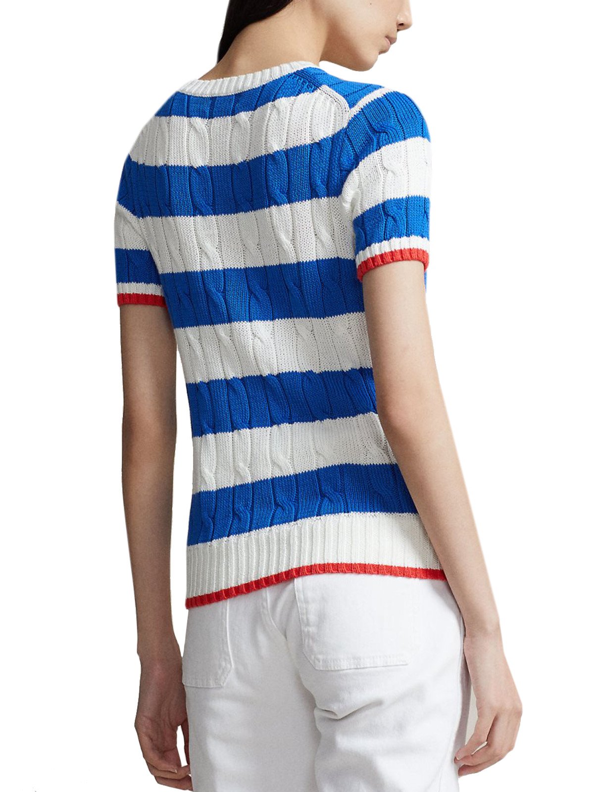 T-shirt Donna Ralph Lauren - Maglia A Righe In Cotone A Trecce - Bianco