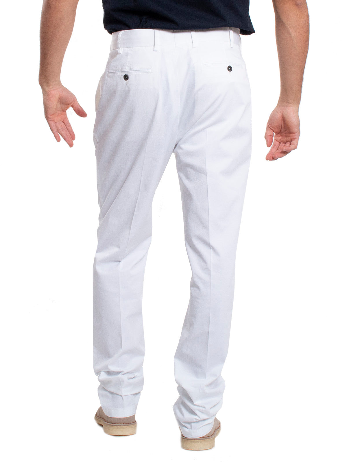 Lardini Men's Trousers - Washed Drop Regular Stretch Cotton Trousers - White